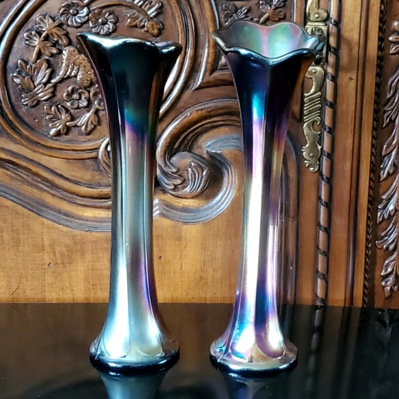 Fenton Other - (2) Fenton Panel Cobalt Carnival Glass Vases 11 1/2" & 12"